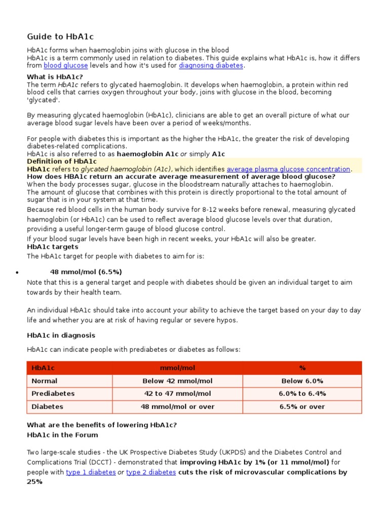 Guide To HbA1c | PDF | Glycated Hemoglobin | Blood Sugar