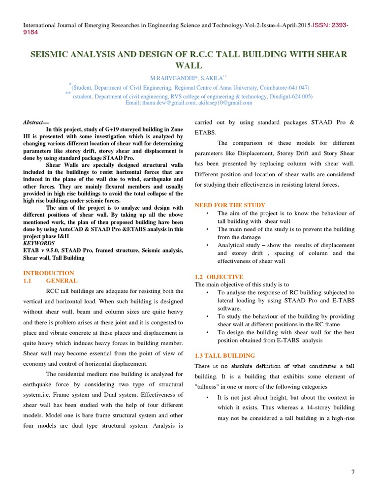 Seismic Design of RCC Tall Buildings | PDF | Beam (Structure) | Wound