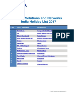 Nokia Solutions and Networks India Holiday List 2017