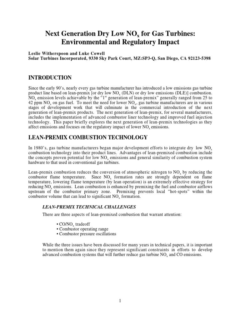 Next Gen Dry Low NOx Gas Turbines | PDF | Gas Turbine | Fuel Injection