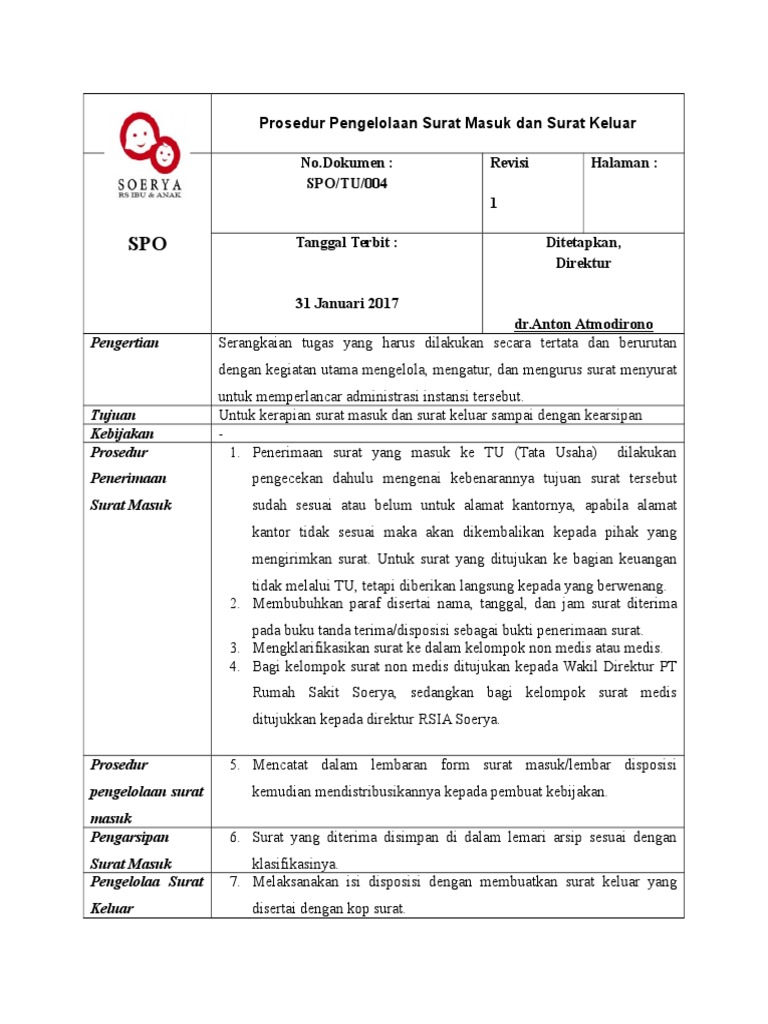Prosedur Pengelolaan Surat Masuk Dan Surat Keluar