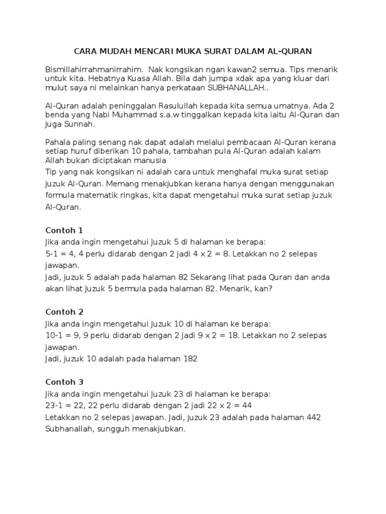 Cara Mudah Mencari Muka Surat Dalam Alquran Pdf
