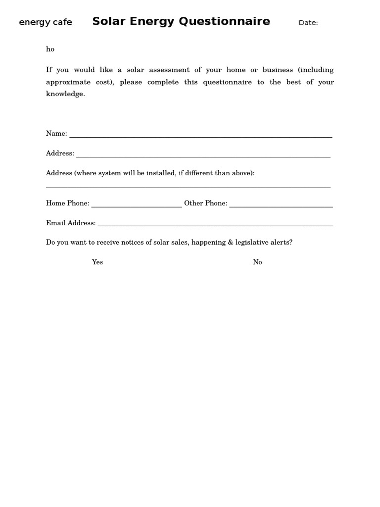 Solar Energy Assessment Questionnaire | PDF | Renewable Energy | Roof