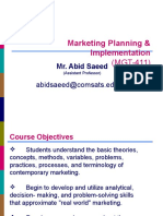 Marketing Planning & Implementation: Mr. Abid Saeed