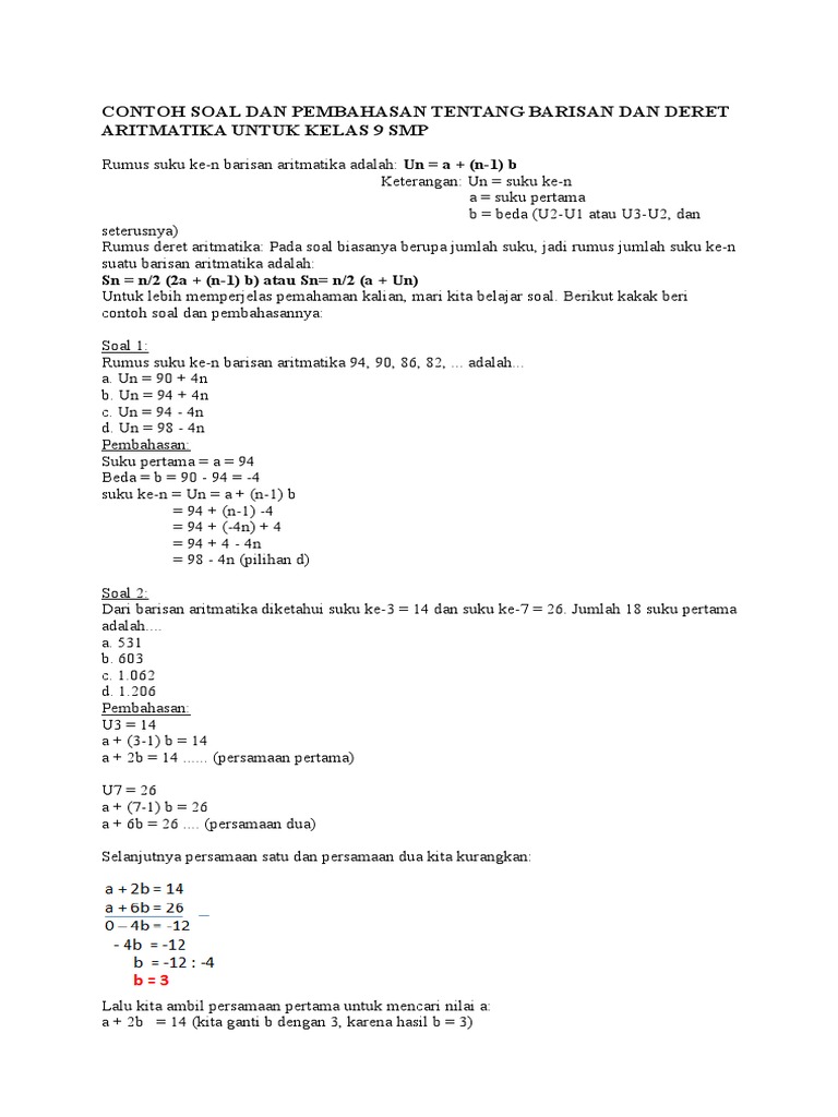 17++ Contoh soal barisan dan deret materi kelas 9 info