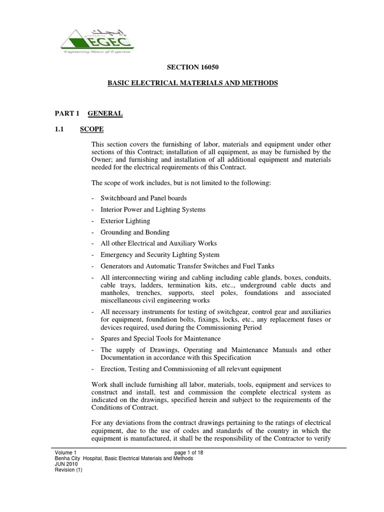 SECTION 16050 Basic Electrical Materials and Methods PDF Electrical