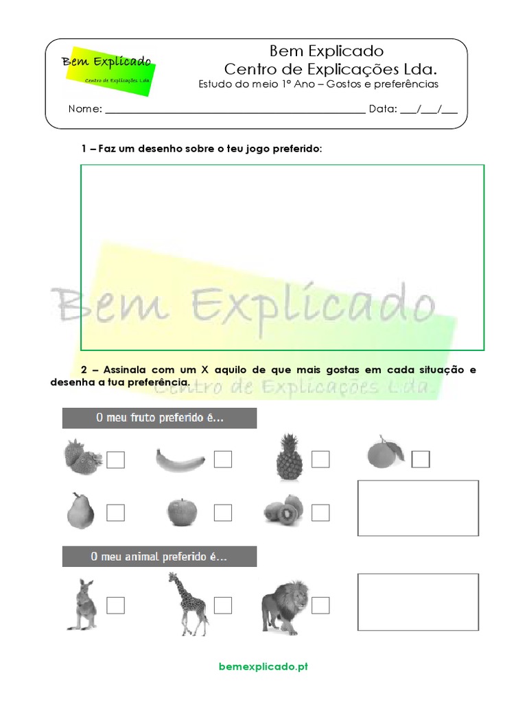 Atividades sobre Gostos e Preferências | PDF | Jogos e Atividades
