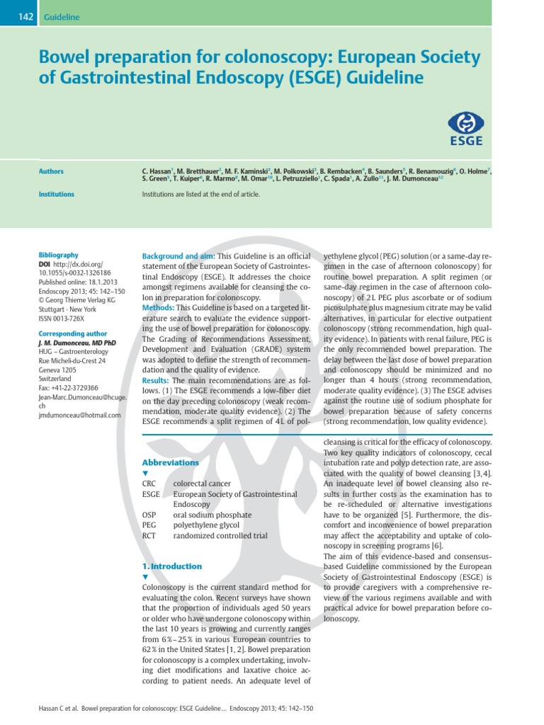 2013 Bowel Preparation For Colonos PDF | PDF | Colonoscopy | Colorectal ...