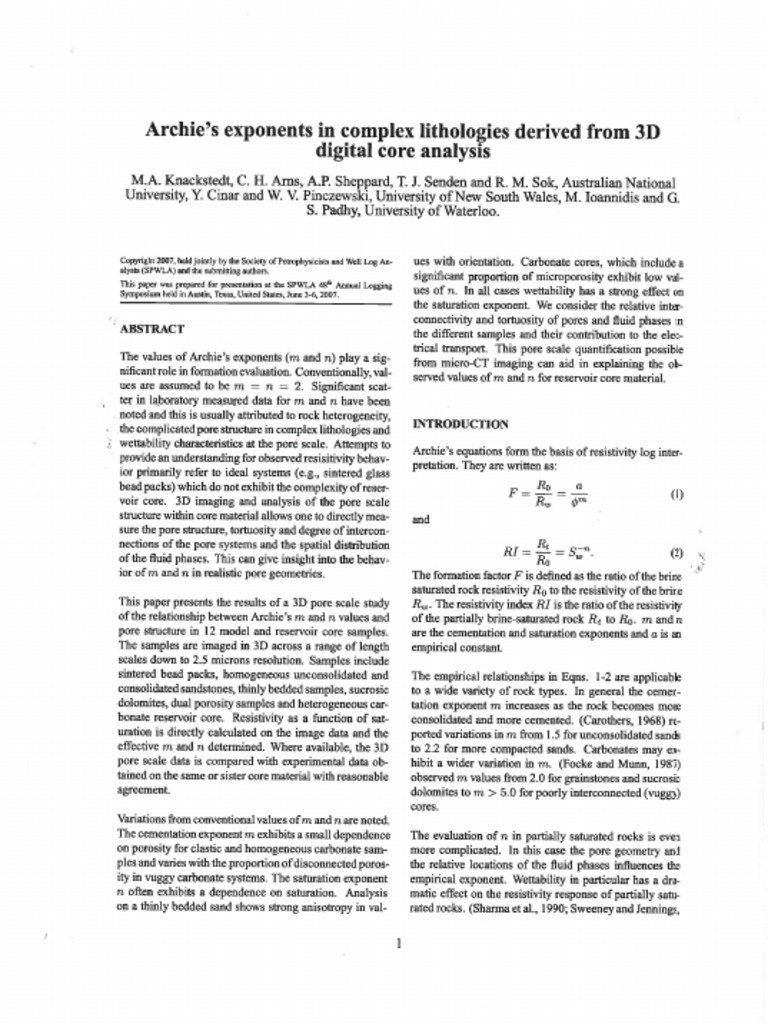 No.21 - Archies Exponents in Complex Lithologies Derived From 3D ...