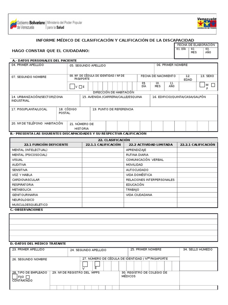 Calificacion Formato Personas Con Discapacidad | Bienestar