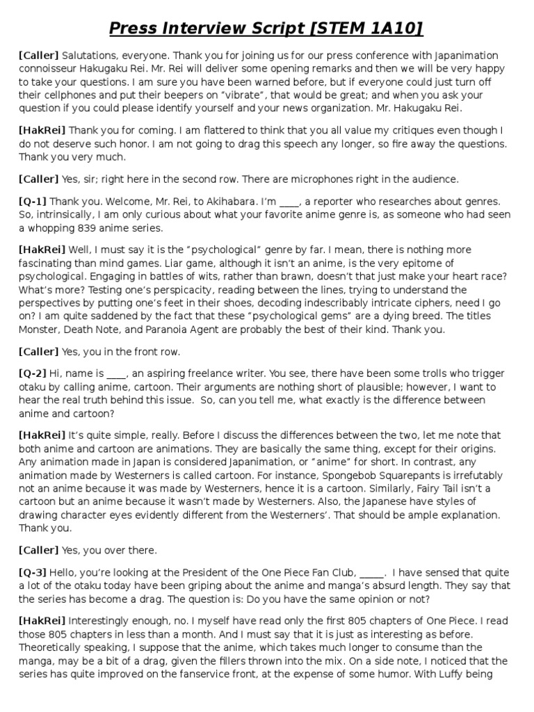 Press Conference with Hakugaku Rei | PDF | Anime | Leisure