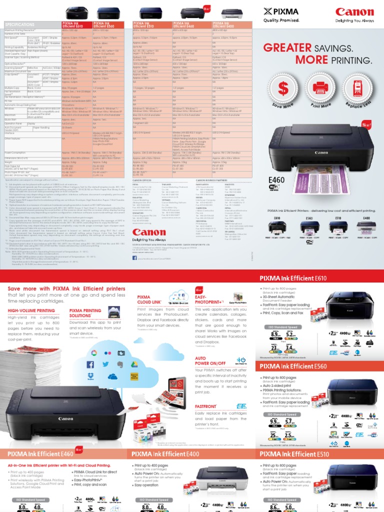 PIXMA Ink Efficient Printer Specs | PDF | Image Scanner | Printer ...