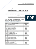 Convocatoria Cas #210 - 2016: Resultados de Evaluación Curricular