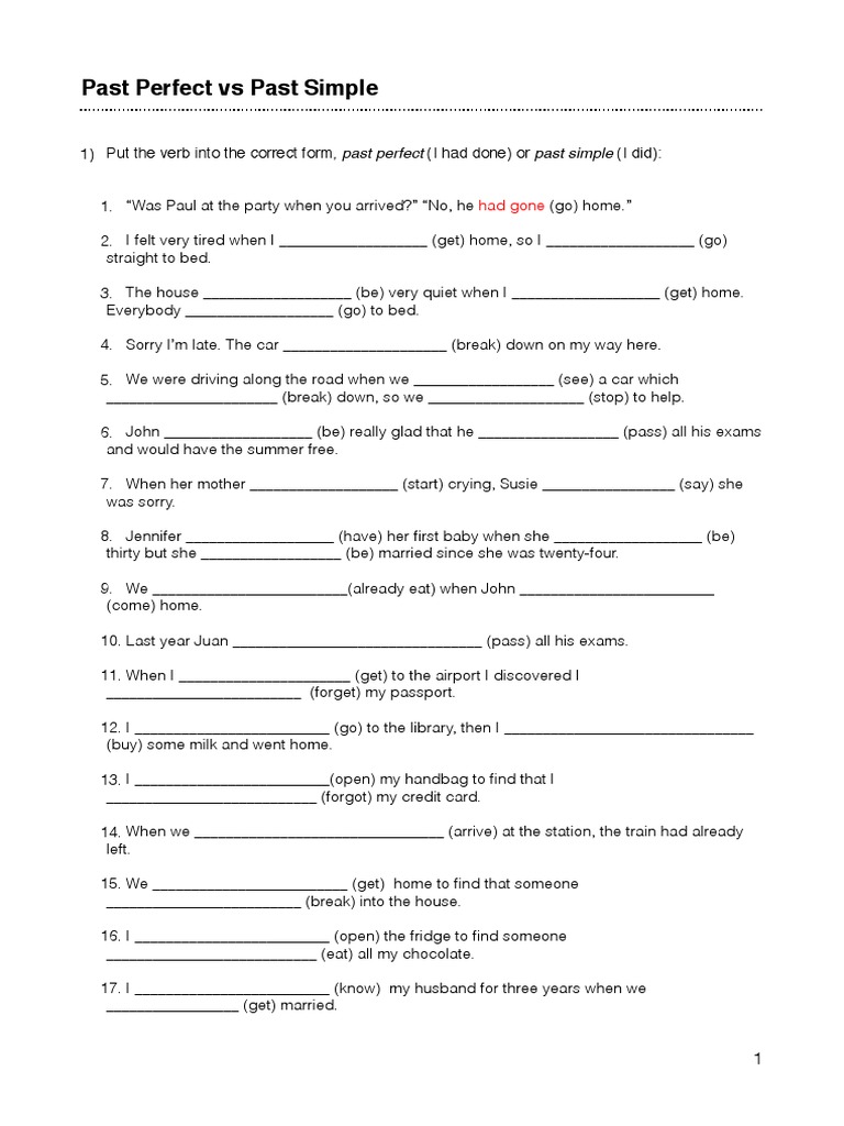 Past Perfect Vs Past Simple | PDF