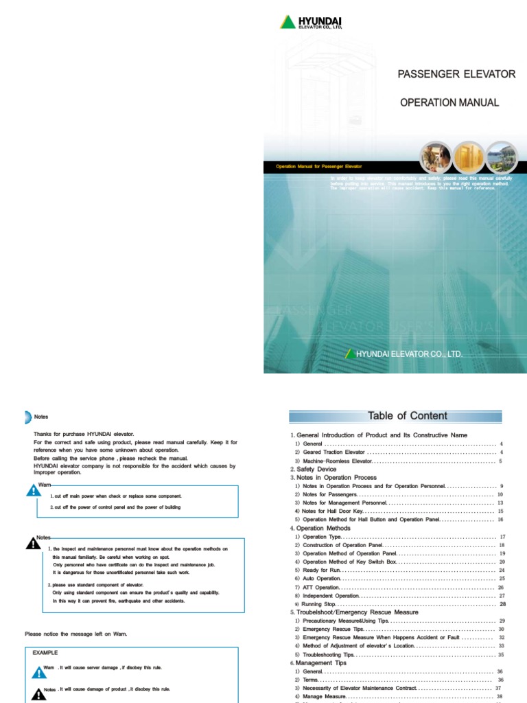 Hyundai Passenger Elevator Operation Manual | PDF | Elevator | Door