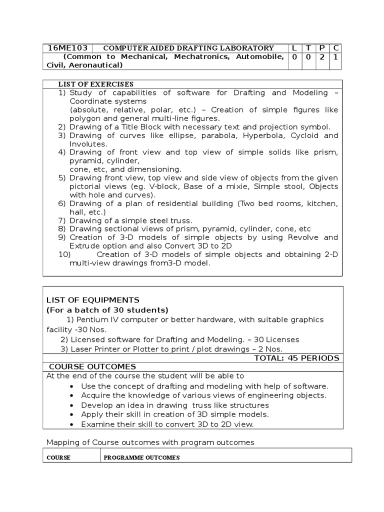 Computer Aided Drafting Lab Exercises | PDF