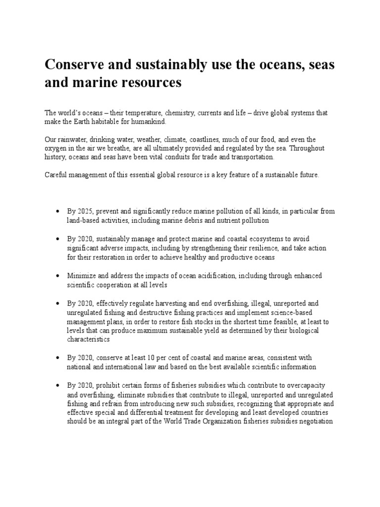 Conserve and Sustainably Use The Oceans | PDF | Overfishing ...