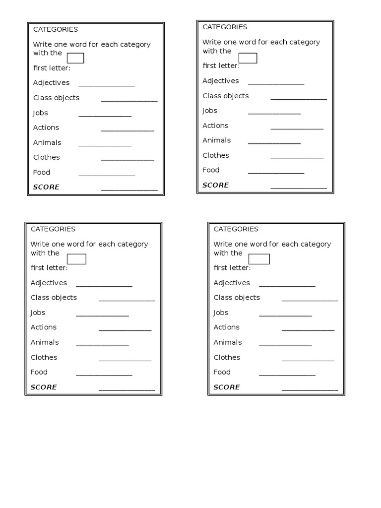 Stop Game Categories Template | PDF | Career & Growth