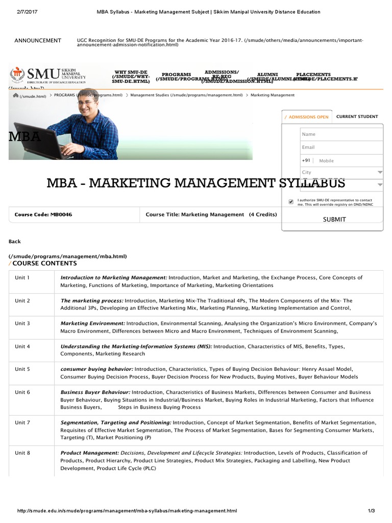 MBA Syllabus - Marketing Management Subject | PDF | Consumer Behaviour ...