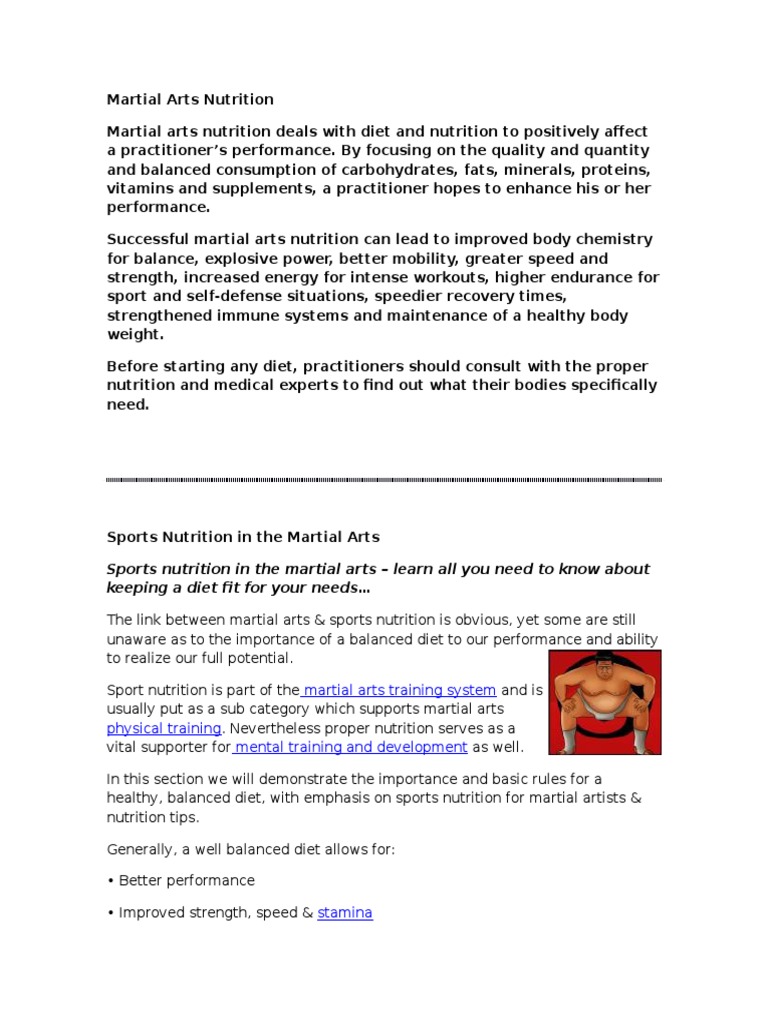 Sports Nutrition in The Martial Arts Learn All You Need To Know About