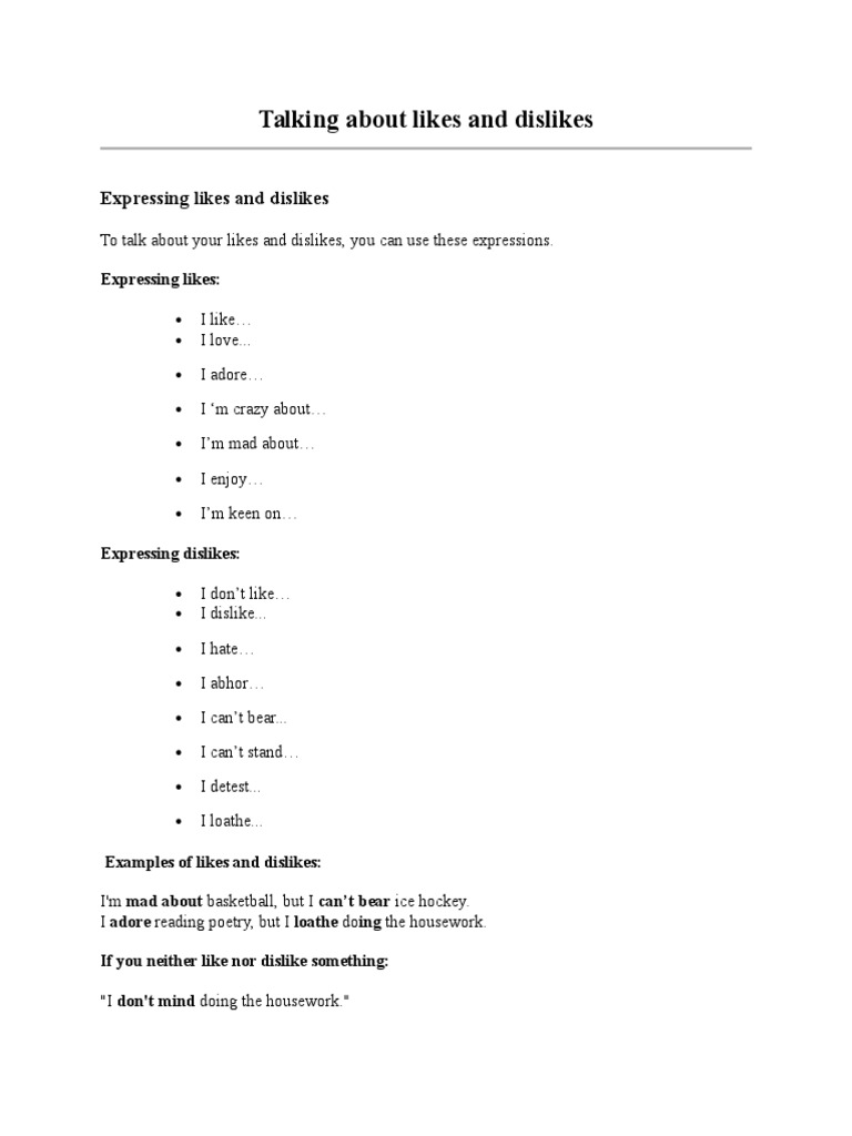 Expressing Likes and Dislikes | PDF