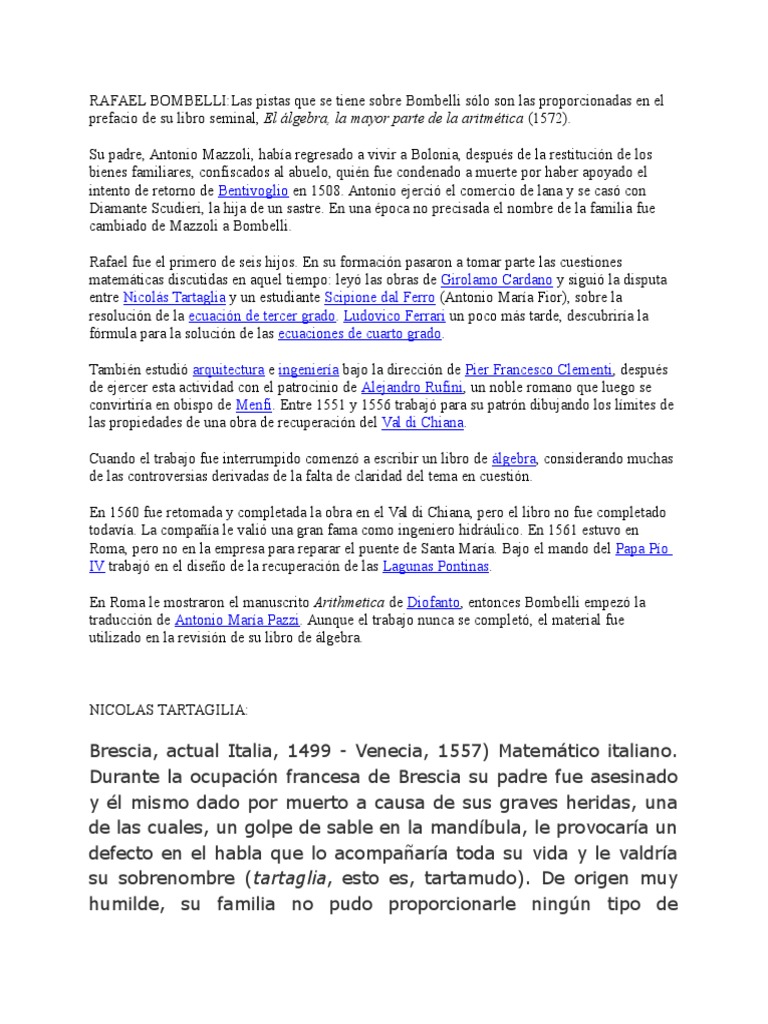 Rafael Bombelli | Física y matemáticas | Matemáticas