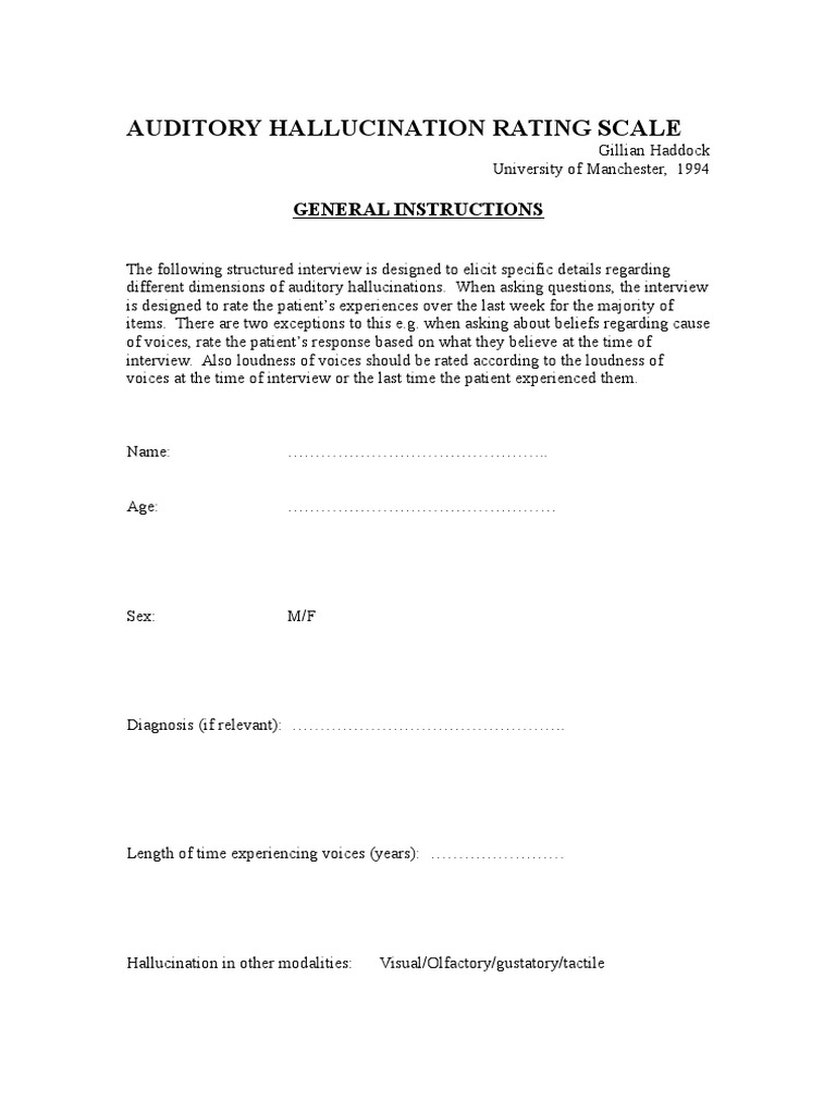Auditory Halucination Rating Scaledoc | PDF | Hallucination ...
