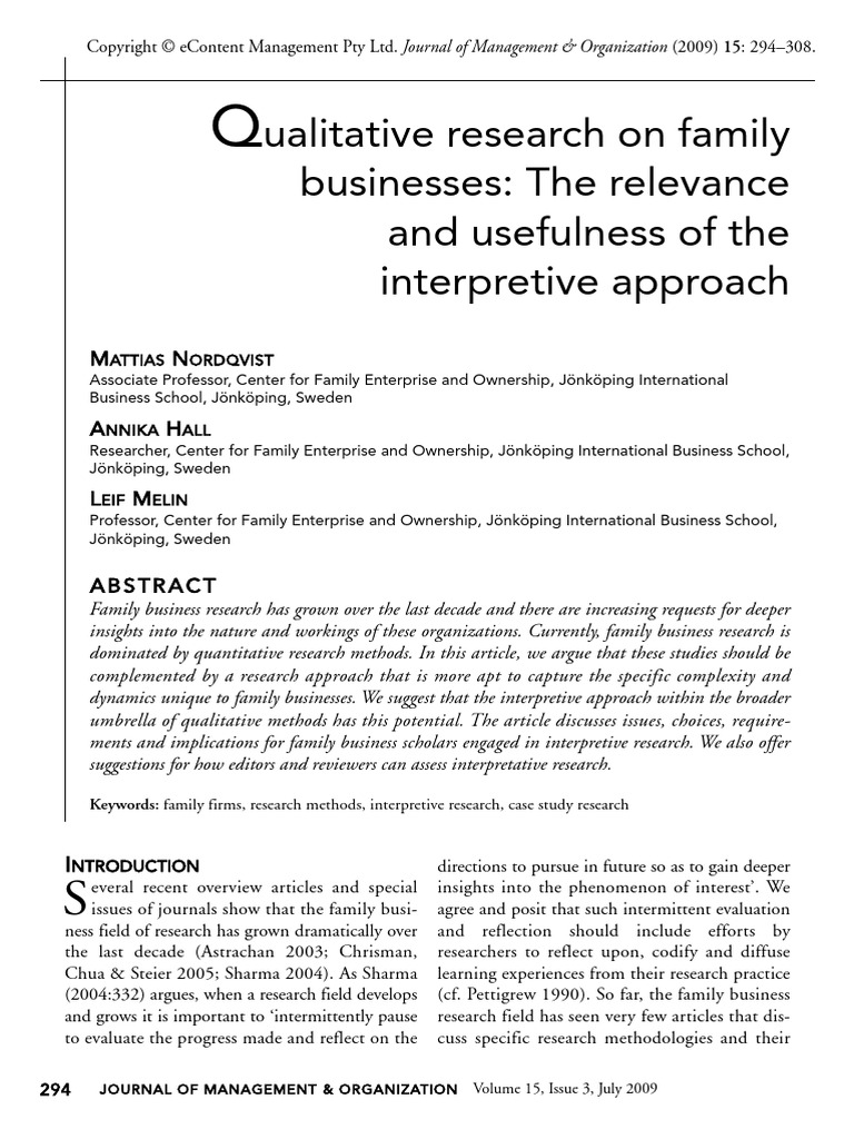 Qualitative Research On Family Businesses The Relevance And - 