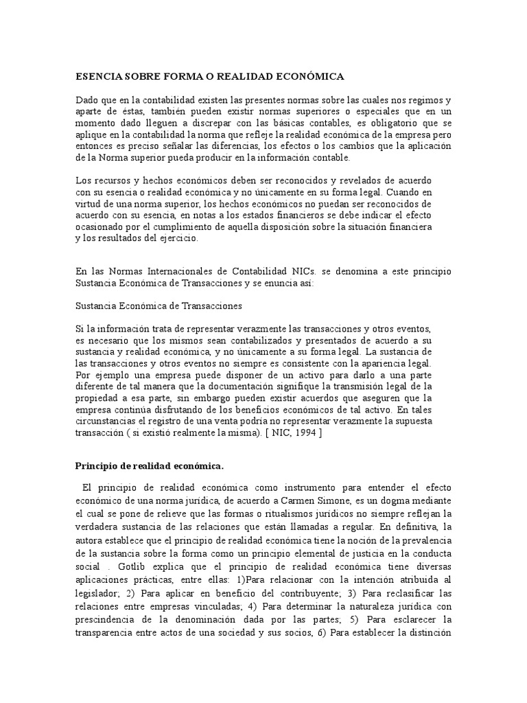 Esencia Economica Sobre Formalidad Juridica Contabilidad Politica