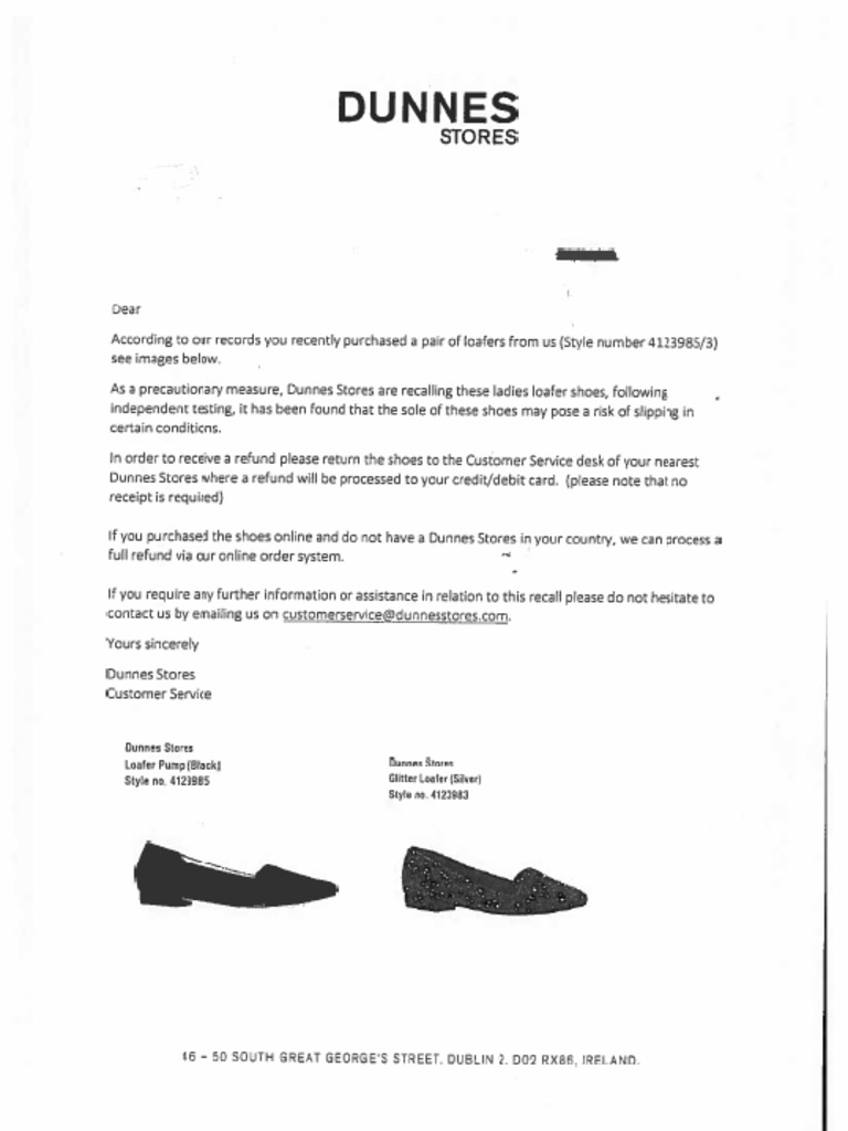 Dunnes Stores Recall Letter PDF