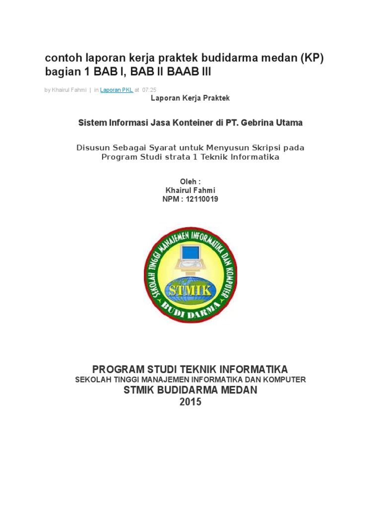 Contoh Laporan Kerja Praktek Budidarma Medan