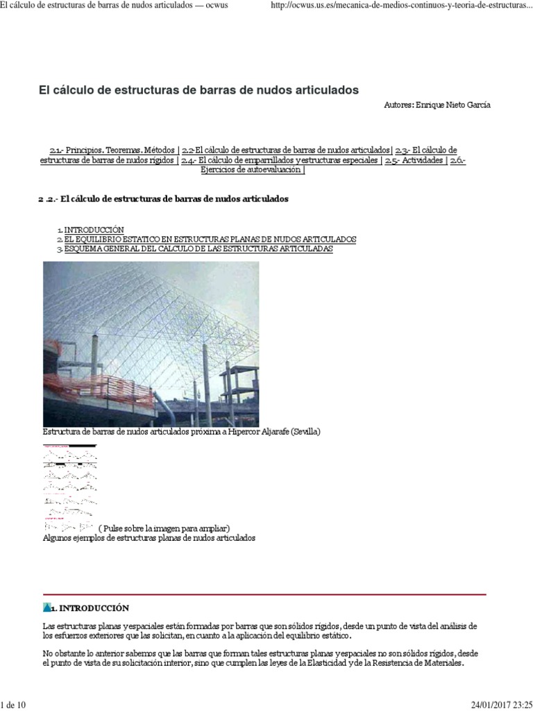 El Cálculo de Estructuras de Barras de Nudos Articulados - Ocwus | PDF