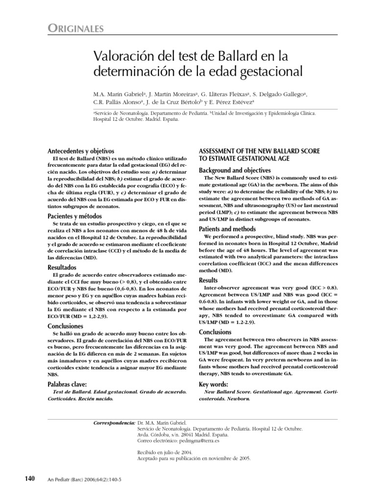 Valoración del Test de Ballard en Neonatos | PDF | Infantes ...