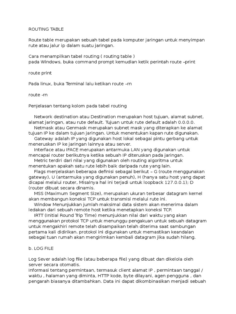 Fungsi dan Penjelasan Tabel Routing | PDF