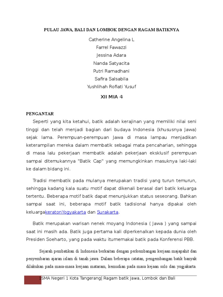  Motif  Batik  Yang Memiliki  Arti  Silaturahmi Dan  Kerukunan 