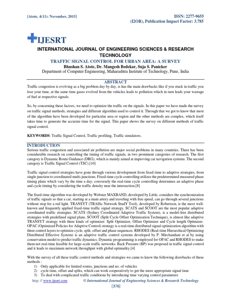 53 - Traffic Signal Control For Urban Area A Survey PDF | PDF ...