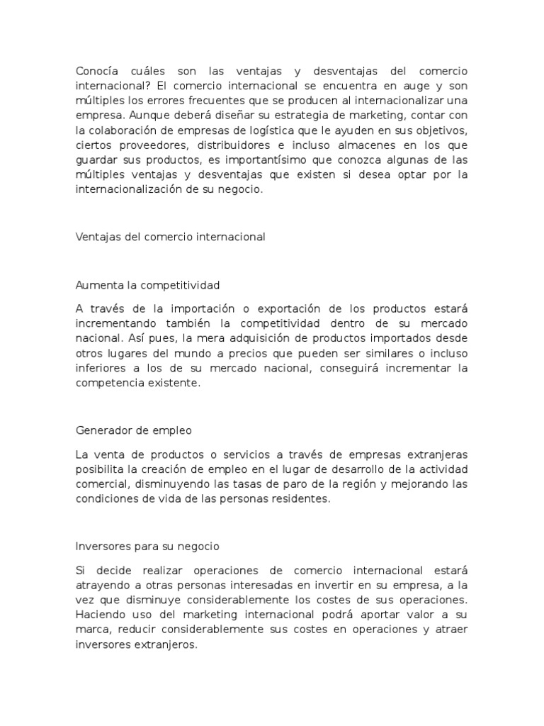 Ventajas y Desventajas Del Comercio Internacional | PDF | Exportaciones ...