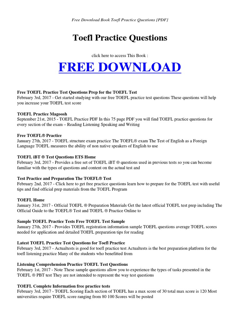 Toefl Manual New | Pdf | Test Of English As A Foreign Language |  International English Language Testing System