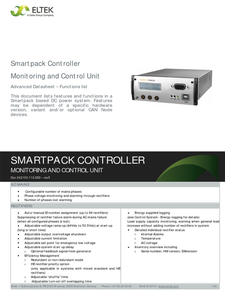 Smartpack Controller Features | PDF | Battery (Electricity) | Rectifier