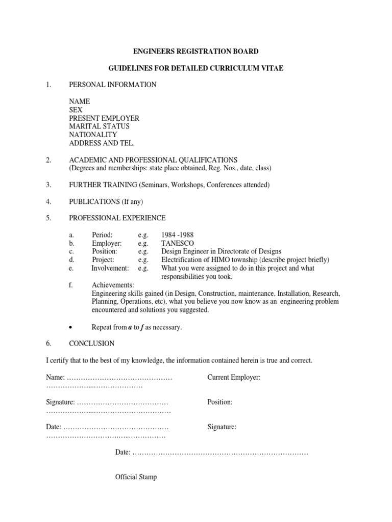 CV Guidelines for Engineers Registration | PDF | Computers