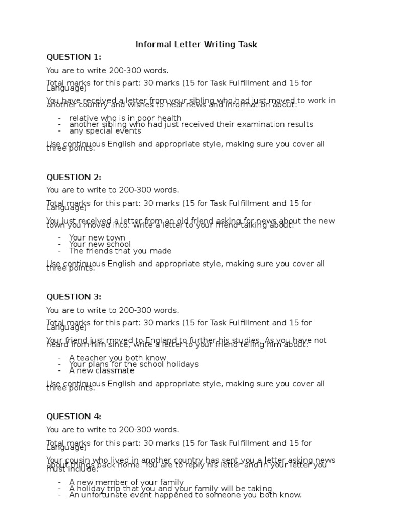 Informal Letter Writing Exercises | PDF | Career & Growth | Foreign ...