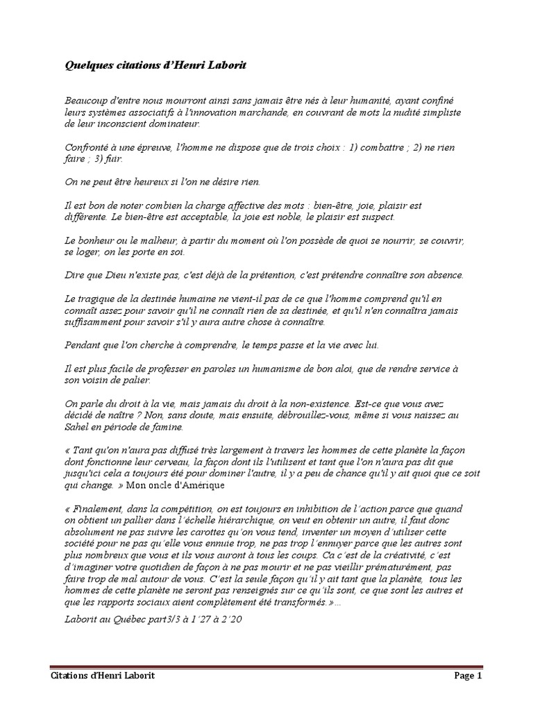 Citations De Laborit Liberte Bonheur
