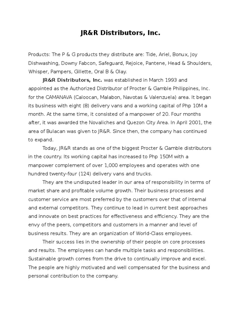 JR&R Distributors, Inc. Was Established in March 1993 and | PDF