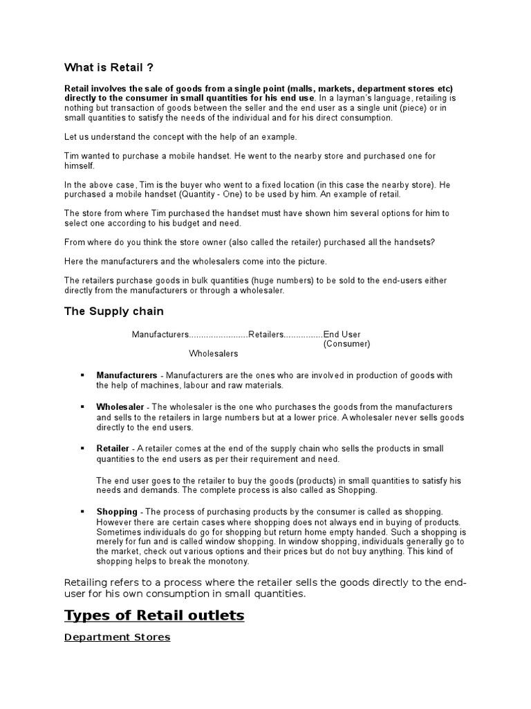 What Is Retail ? Types of Retail Outlets PDF Supermarket Retail