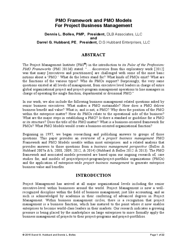 Pmo Framework and Pmo Models For Project Business Management | PDF ...