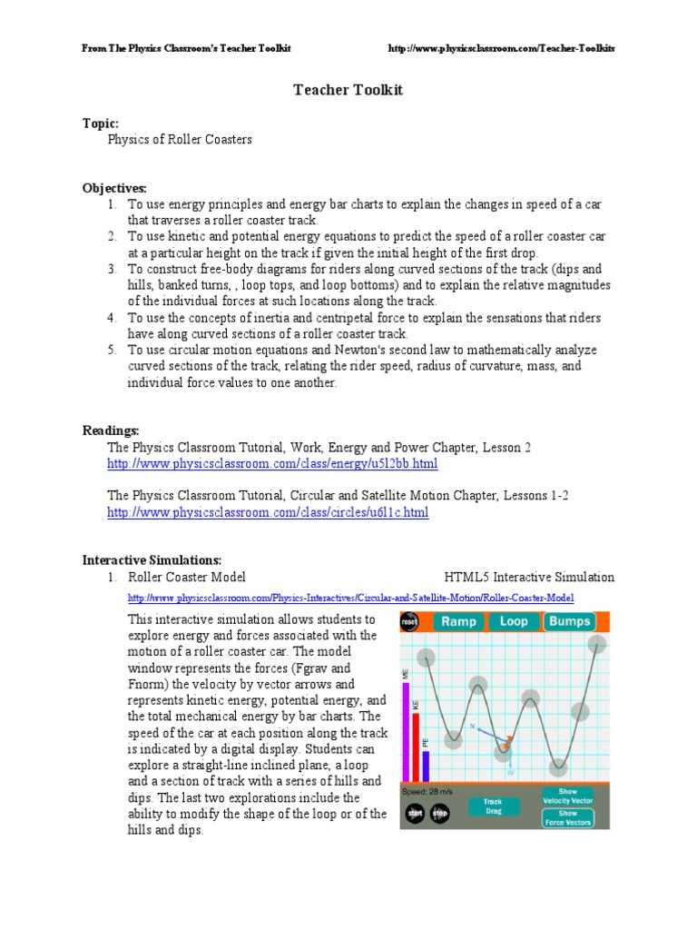 Roller Coaster Physics Force System