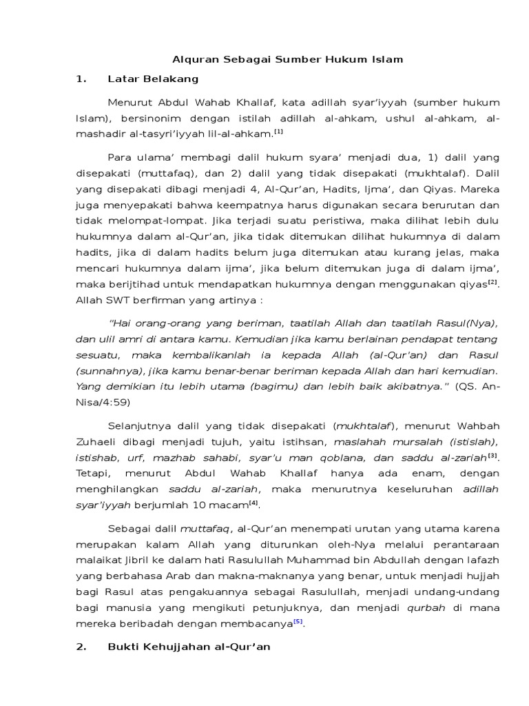 Alquran Sebagai Sumber Hukum Islam