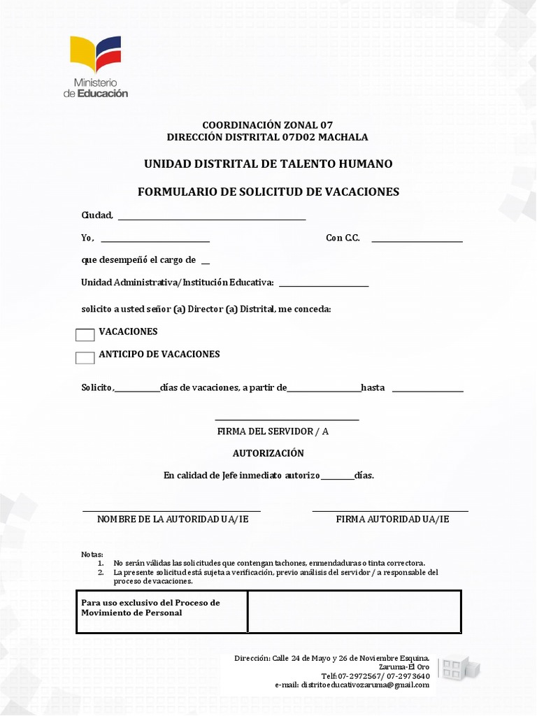 Formulario de solicitud de vacaciones 1 1 