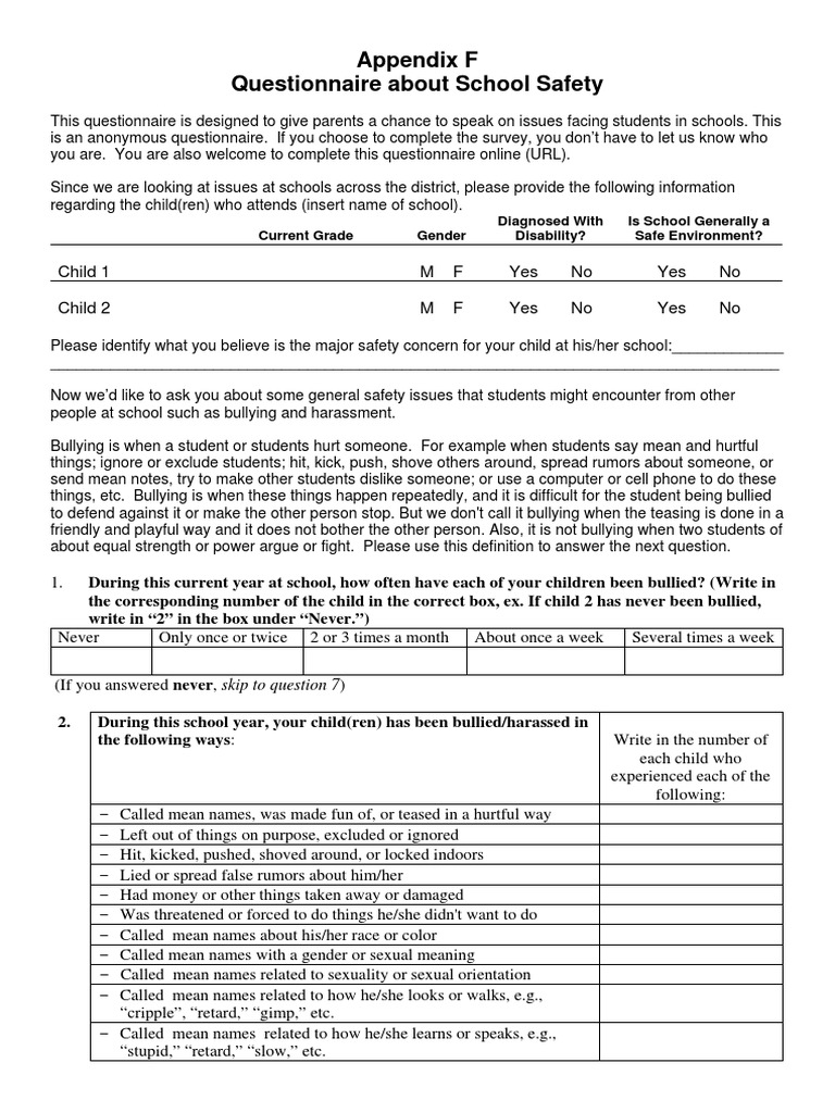 Appendix 17b Survey Parent Bullying Questionnaire Bullying Race And Ethnicity In The