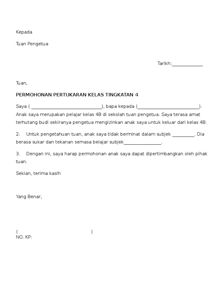 Contoh Surat Permohonan Pertukaran Sekolah Pelajar 